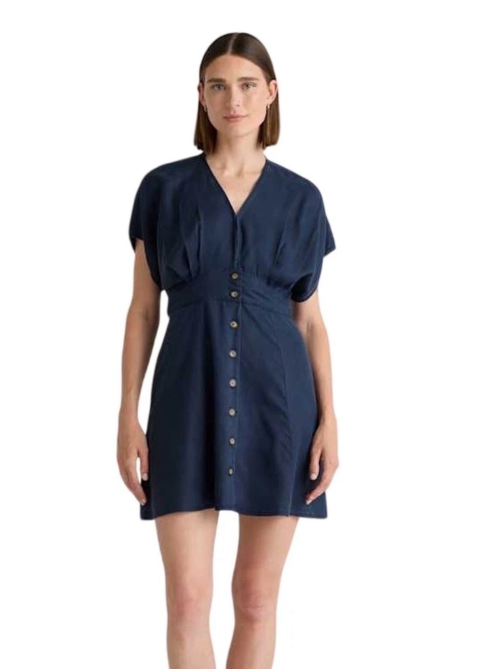 Quince Women Vintage Wash Tencel Button Front Dress Midnight Blue M